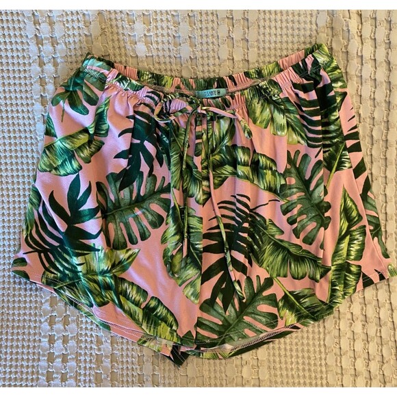 P.S. Kate Pink w/ Tropical Flowers Womens Sleep Shorts Size? Small Elastic Waist - Picture 4 of 7